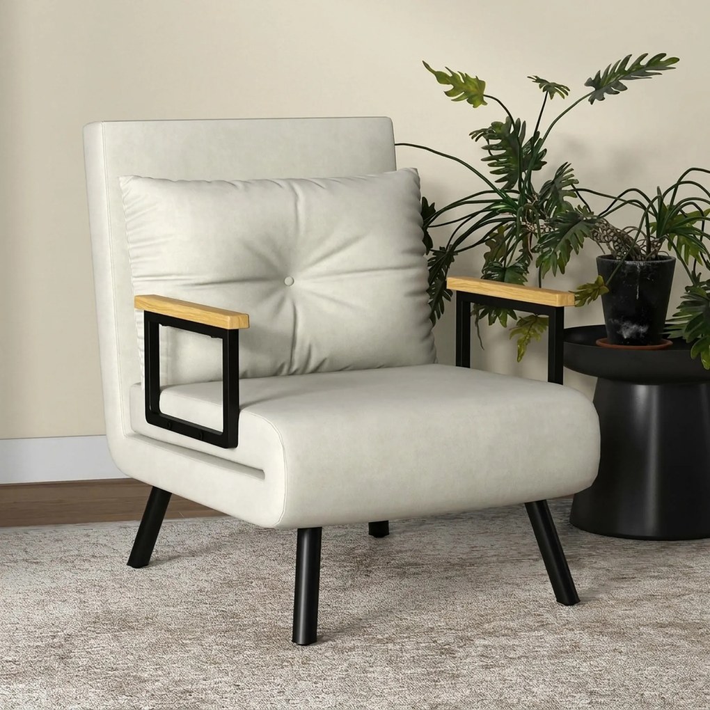 HOMCOM Canapele Extensibile Individuală Alb Crem 63x73x81 cm cu Pernă Extensibilă pe 5 Nivele | Aosom Romania