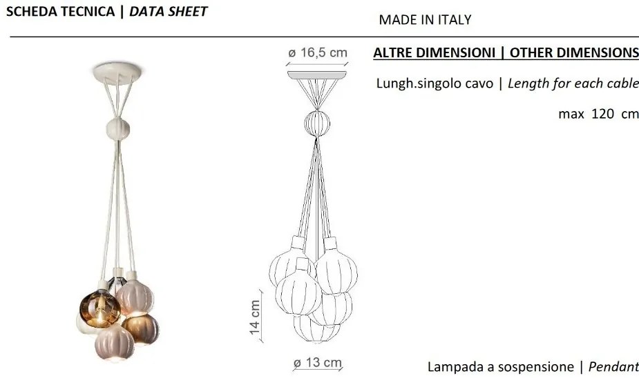 Lustra cu 6 pendule design italian realizat manual din ceramica si sticla AFOXÉ Mix