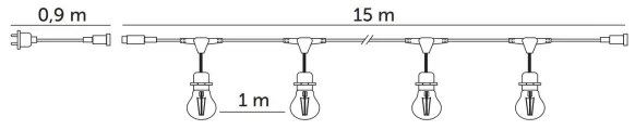 Lanț LED decorativ de exterior BAJA ST64 15xE27/1W/230V 15,9m IP44 alb cald