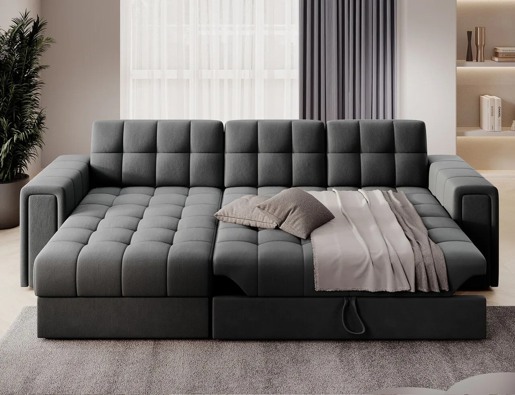 Coltar extensibil reversibil 3 locuri ELTAP, Blenvi, 260x150x82 cm, lemn/poliester, gri antracit