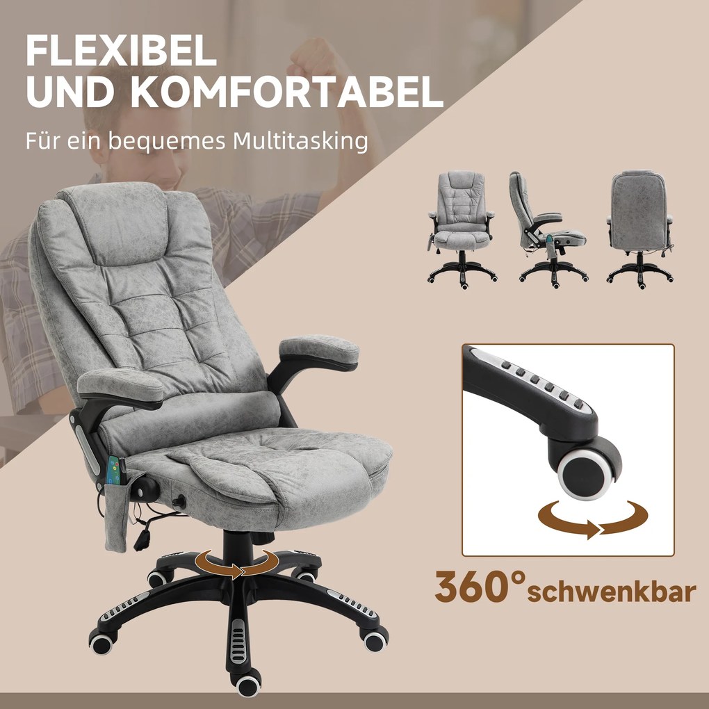 Vinsetto Scaun de șef cu funcție de masaj și încălzire, ergonomic, reglabil, până la 120 kg, Gri | Aosom Romania