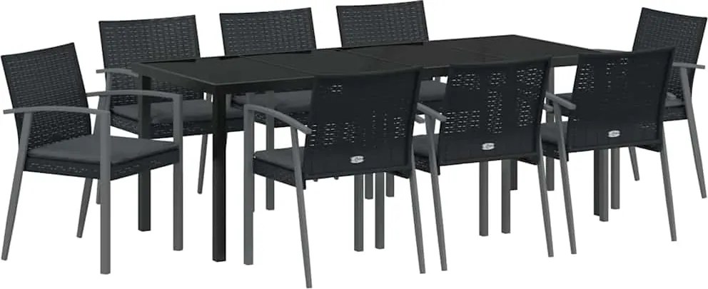 vidaXL Set de masă pentru grădină 9 pcs Negru și Gri Ratan PE