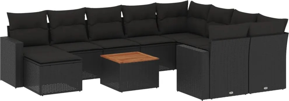 vidaXL Set canapele de grădină cu perne, 11 piese, negru, poliratan