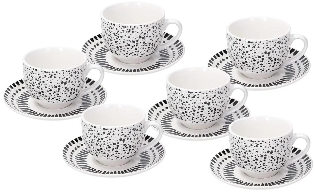 Set 6 cesti de ceai cu farfurie Zenit, Tognana, 260 ml, ceramica, alb/negru