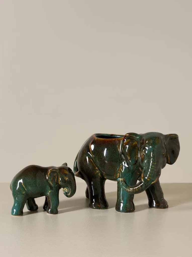 Set 2 elefanți decorativi din ceramică, H16 cm, "Majestic"