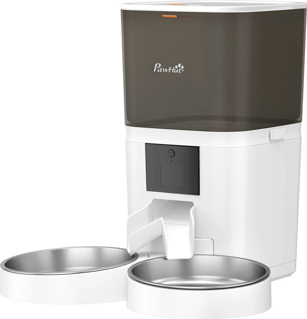 PawHut Distribuitor Automat Hrană Pisici 6L WiFi 2.4G, Control prin Aplicație cu Timer, 1-10 Mese pe Zi, Înregistrare 10s, 2 Boluri din Oțel Inoxidabil | Aosom Romania