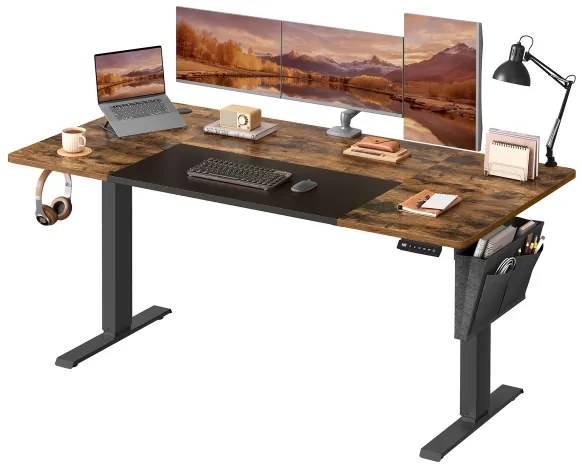 Birou SOLEA-X reglabil pe înălțime, maro/negru