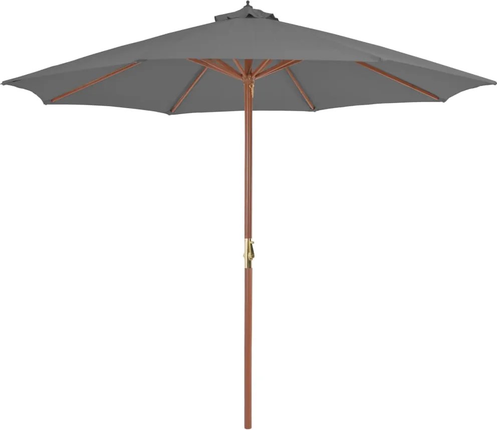 vidaXL Umbrelă de soare de exterior, stâlp din lemn, 300 cm, antracit