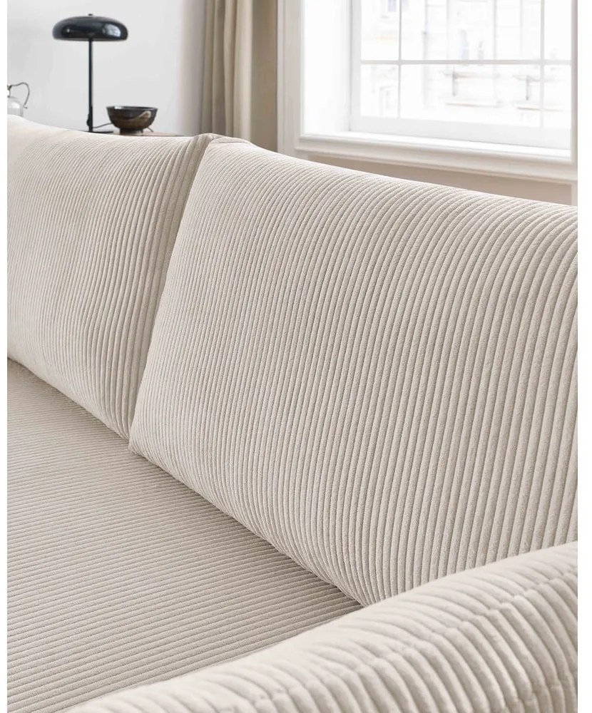 Canapea bej extensibilă cu tapițerie din catifea reiată 211 cm Marcel – Bobochic Paris