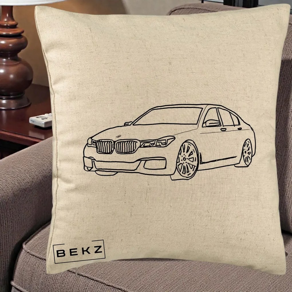 Perna personalizata BMW Seria 7 Linie Minimalista, 40x40 cm cu Umplutura, Bej, BEKZ