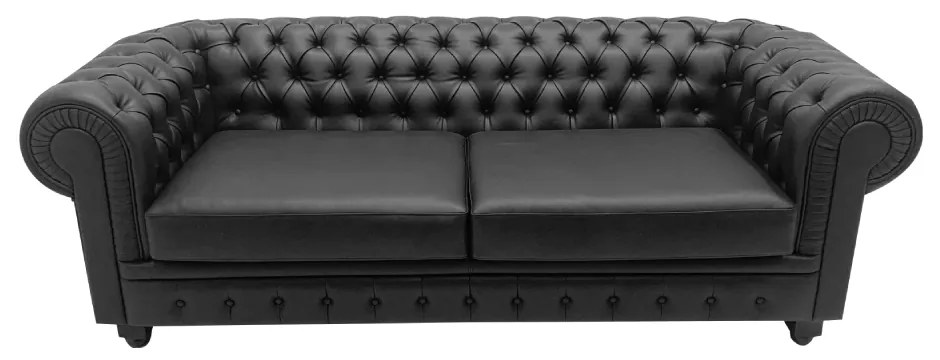 CANAPEA LUX CHESTERFIELD, 218X100X67 CM, PIELE ECOLOGICA, CULOARE NEGRU, SEZUT SPUMA, CADRU LEMN