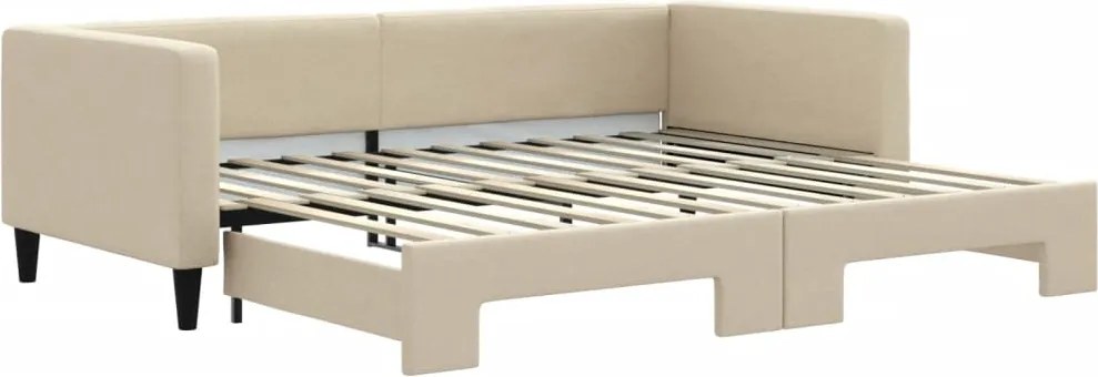 vidaXL Pat de zi cu extensie, crem, 90x200 cm, textil