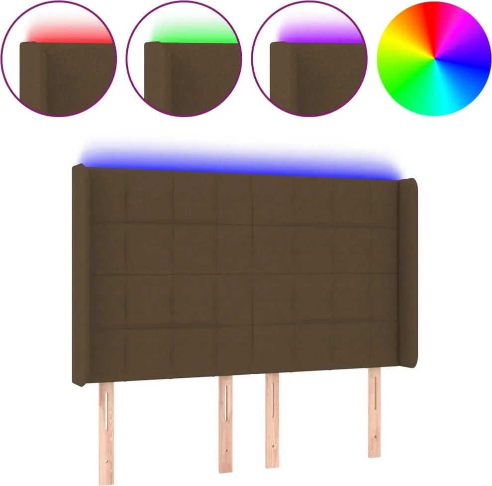 vidaXL Tăblie de pat cu LED, maro închis, 147x16x118/128 cm, textil