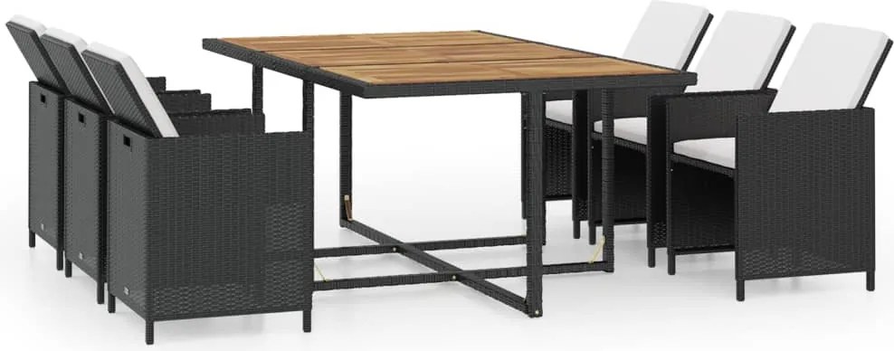 vidaXL Set mobilier de exterior cu perne, 11 piese, negru, poliratan