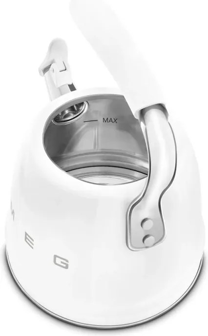 Ceainic cu fluier Smeg CKLW2001WH, 2,3 l, pentru plite cu inducție, mâner care nu se încălzește, oțel, alb