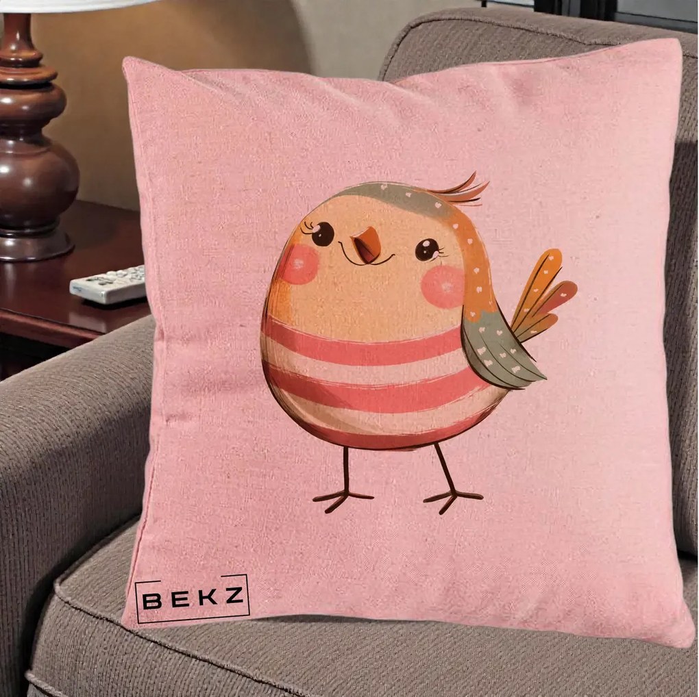 Perna Decorativa Pui Kawaii Pastel Dungat, 40x40 cm, Roz, Husa Detasabila, Perna Inclusa, BEKZ®