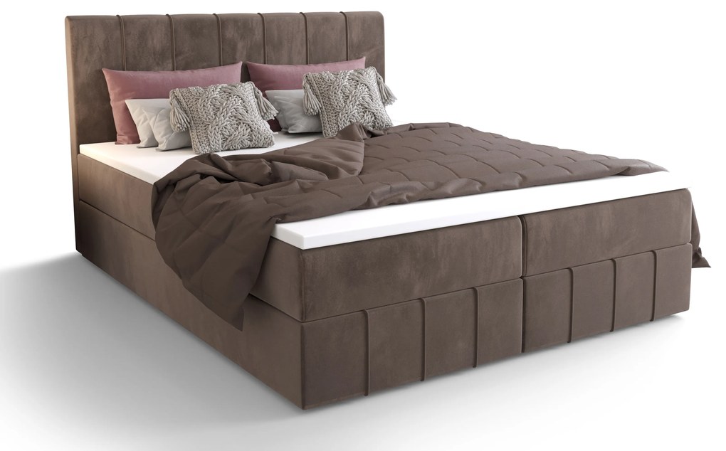 Pat matrimonial Boxspring 140 cm Barack (maro) ( cu saltea și sp. depozitare). 1046384