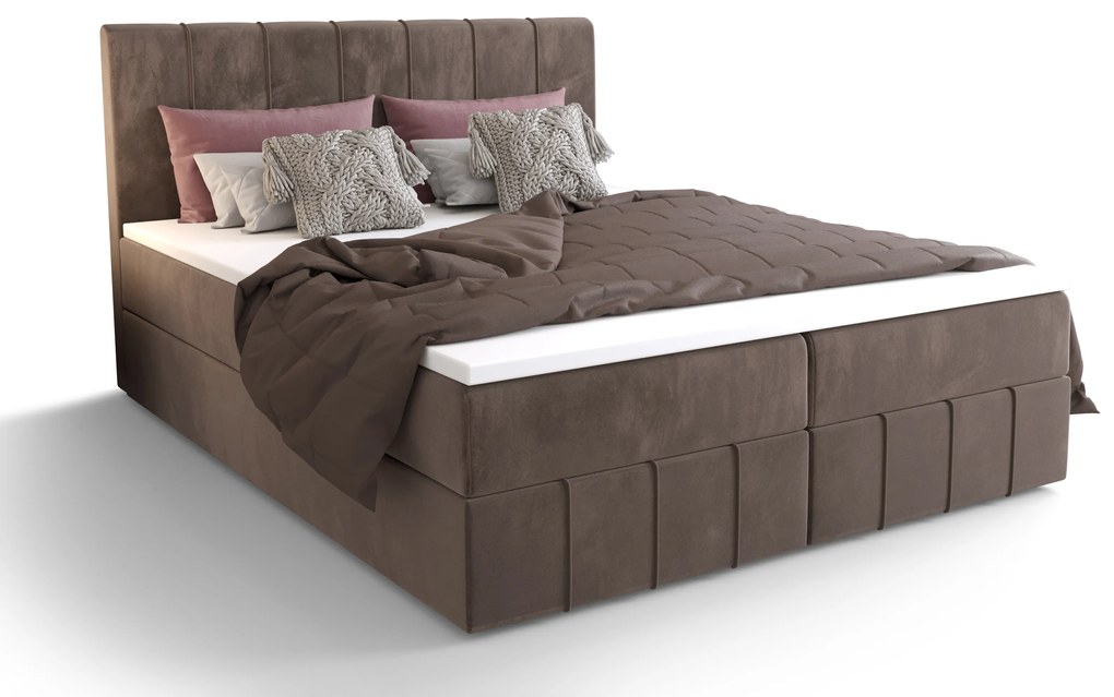 Pat matrimonial Boxspring 160 cm Barack Comfort (maro) (cu saltea și sp. depozitare). 1055795