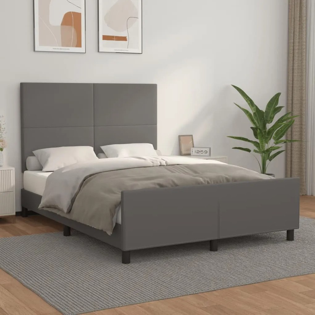 Cadru de pat cu tablie, gri, 140x200 cm, piele ecologica Gri, 140 x 200 cm, Design simplu