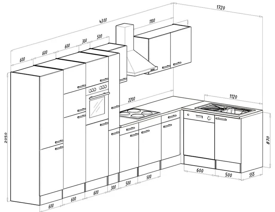 Dulap de bucătărie de colț Yorki 430, corp din stejar sonoma, față antracit satinat, frigider cu congelator superior