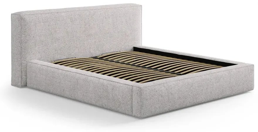 Pat matrimonial bej tapițat cu spațiu de depozitare cu somieră 180x200 cm Simon Olivia – Micadoni