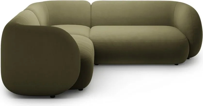 Colțar verde cu tapițerie din catifea (cu colț pe partea stângă/în formă de ”L”) Kate – Micadoni