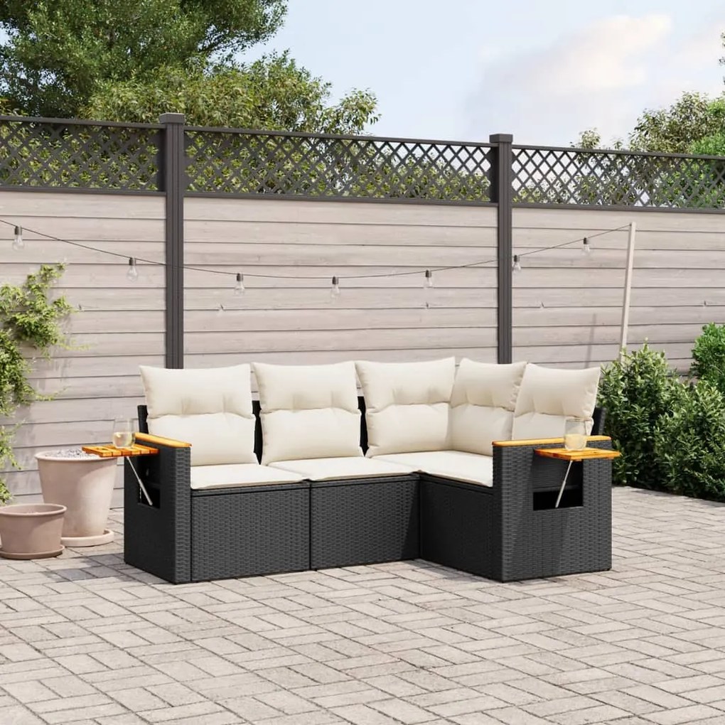 vidaXL Set mobilier de grădină cu perne, 4 piese, negru, poliratan