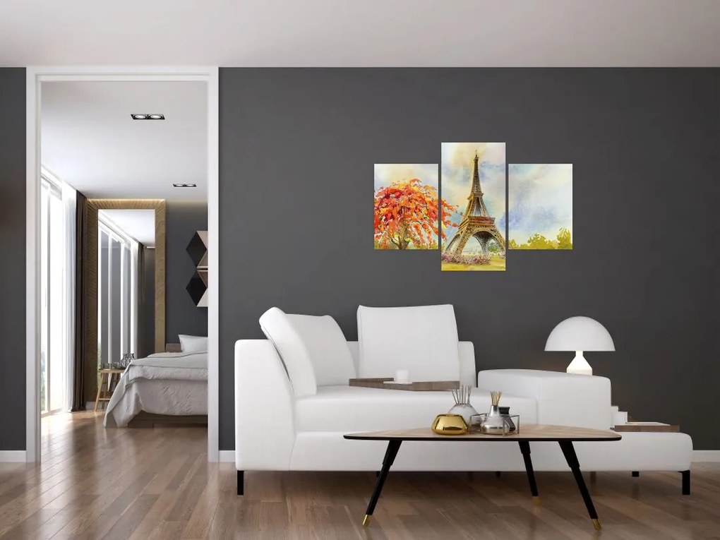 Tablou pictat cu turnul Eiffel (90x60 cm)
