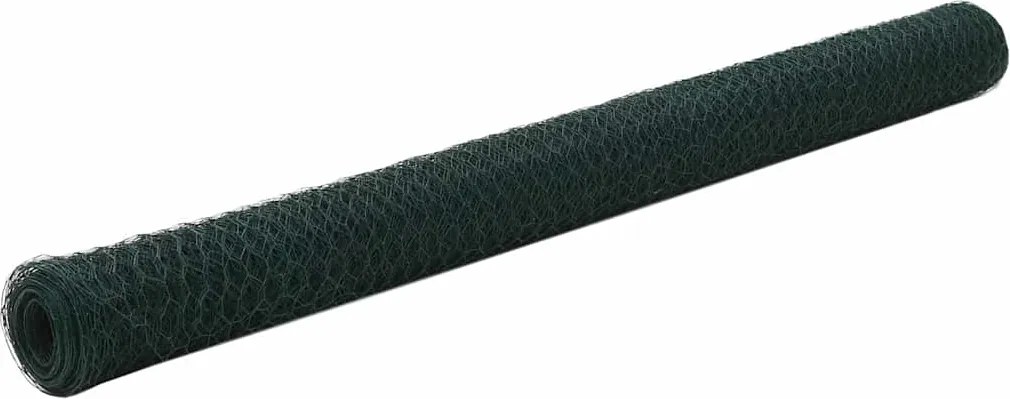 vidaXL Plasă de sârmă găini, verde, 25 x 1,5 m, oțel cu înveliș PVC