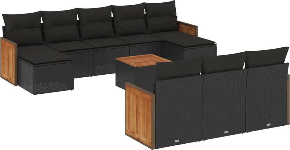 vidaXL Set canapele de grădină cu perne, 11 piese, negru, poliratan