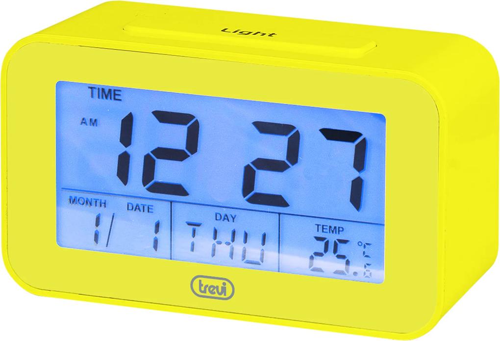 Ceas desteptator cu LCD SLD 3P50, termometru, calendar, galben, Trevi