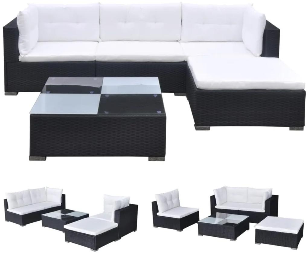 42100 vidaXL Set mobilier de grădină cu perne, 5 piese, negru, poliratan