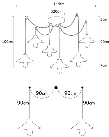 Candelabru suspendat pe cablu MANAVGAT 6xE27/40W/230V, model păianjen, multicolor