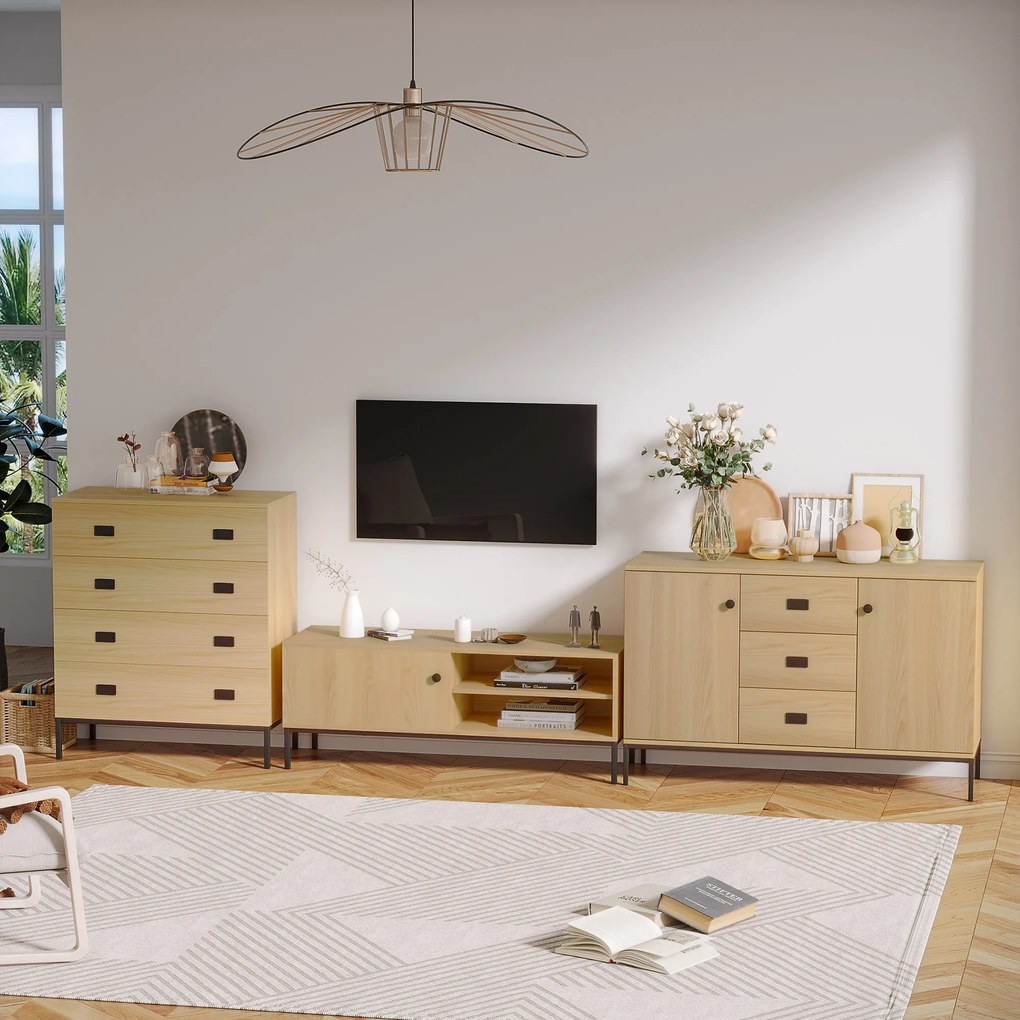 HOMCOM Bufet de depozitare 2 sertare raft reglabil 3 sertare stil contemporan - dim. 120L x 39,5l x 77H cm | Aosom Romania