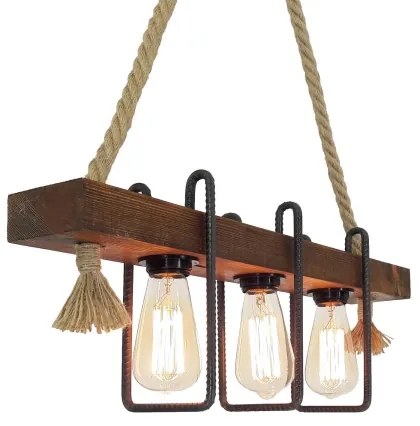 Lustră suspendată pe cablu KUTUK 3xE27/40W/230V, lemn de pin