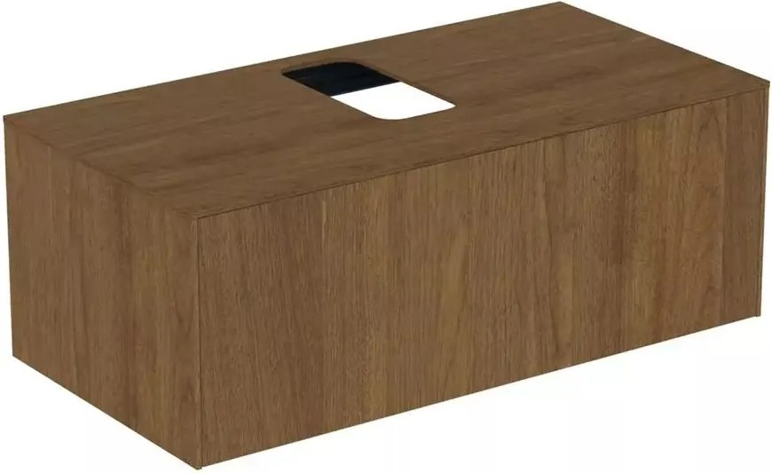 Dulap baza suspendat Ideal Standard Atelier Conca finisaj nuc inchis 1 sertar si blat cu decupaj central 100 cm