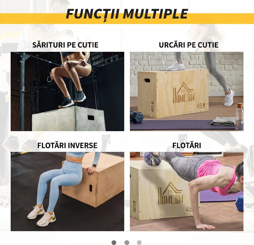 HOMCOM Cutie pentru Sărituri cu 3 Înălțimi Reglabile pentru Acasă și Sală de Sport, 45x40x60 cm, Lemn Natural | Aosom Romania