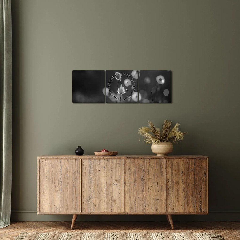 Tablou - Iarba de bumbac în pajiște (cu ceas) (90x30 cm)