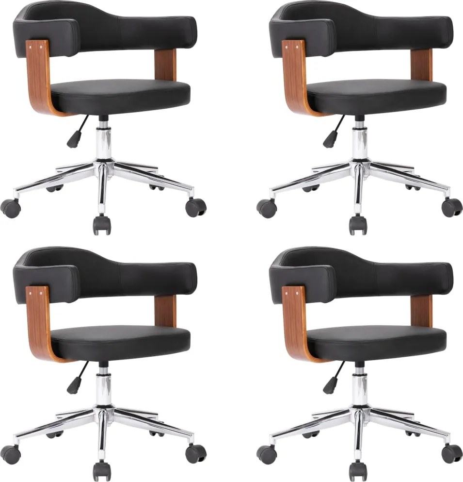 vidaXL Scaune bucătărie 4 buc, negru, lemn curbat & piele ecologică