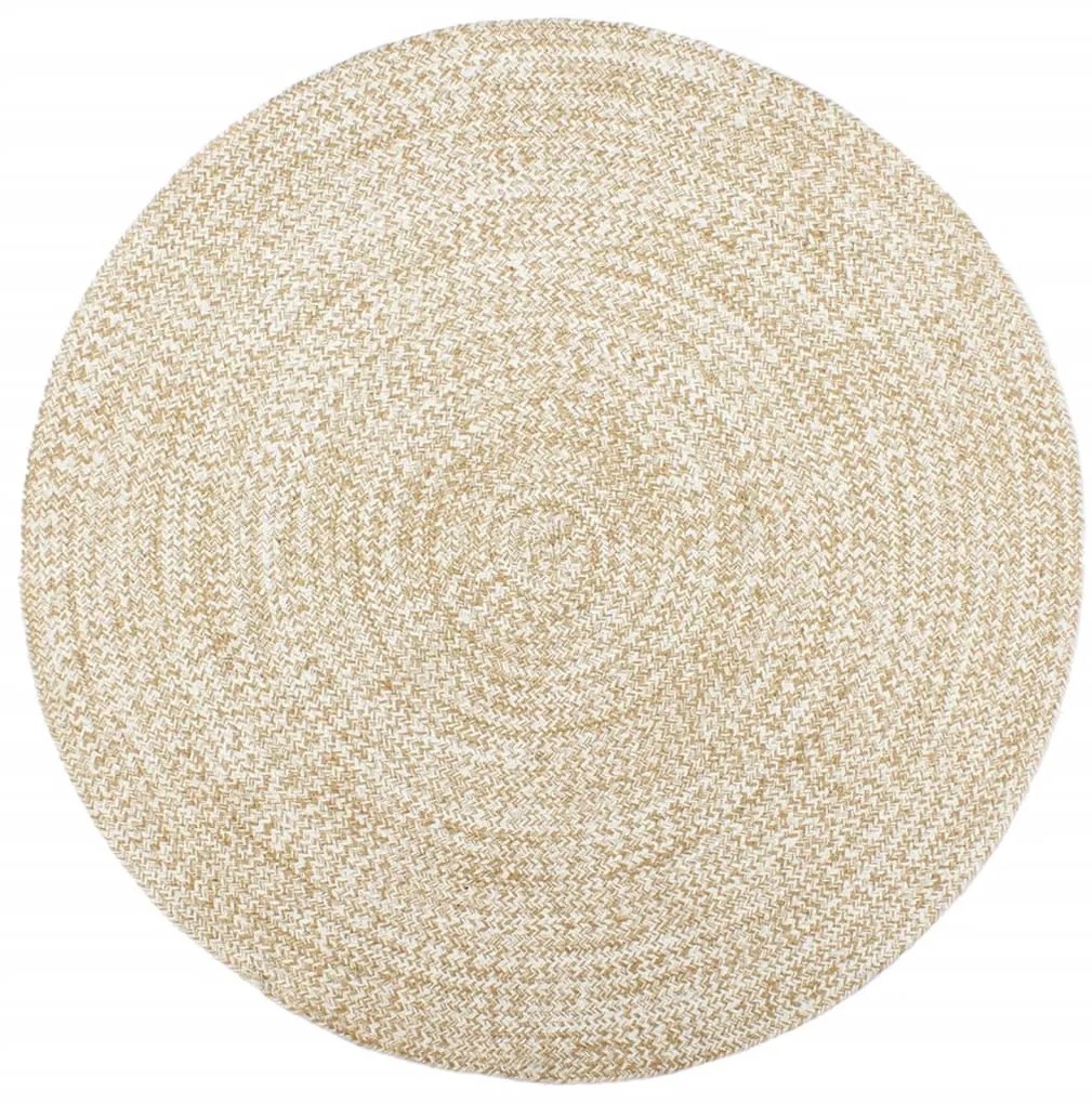 Covor manual, alb si maro, 240 cm, iuta