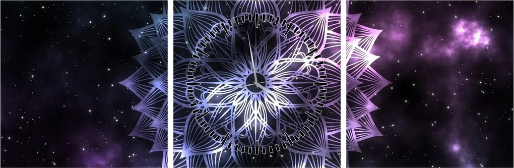 Tablou - Mandala Lotus în spațiu (cu ceas) (90x30 cm)