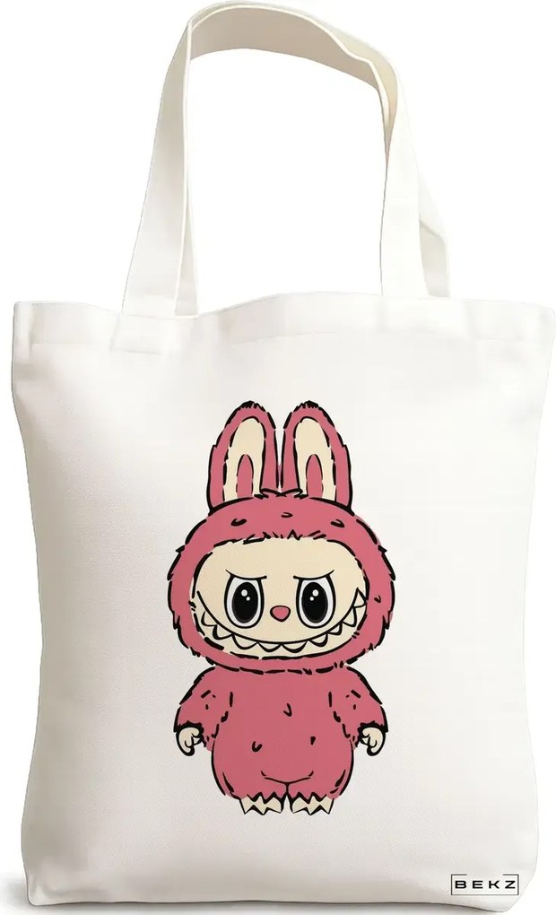 Sacosa de Panza pentru Cumparaturi, Geanta Tote, model Labubu 3 38 x 34.5 cm, Alba, BEKZ®