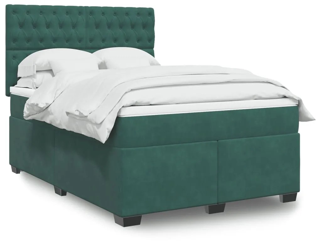 3290915 vidaXL Pat box spring cu saltea, verde închis, 140x190 cm, catifea