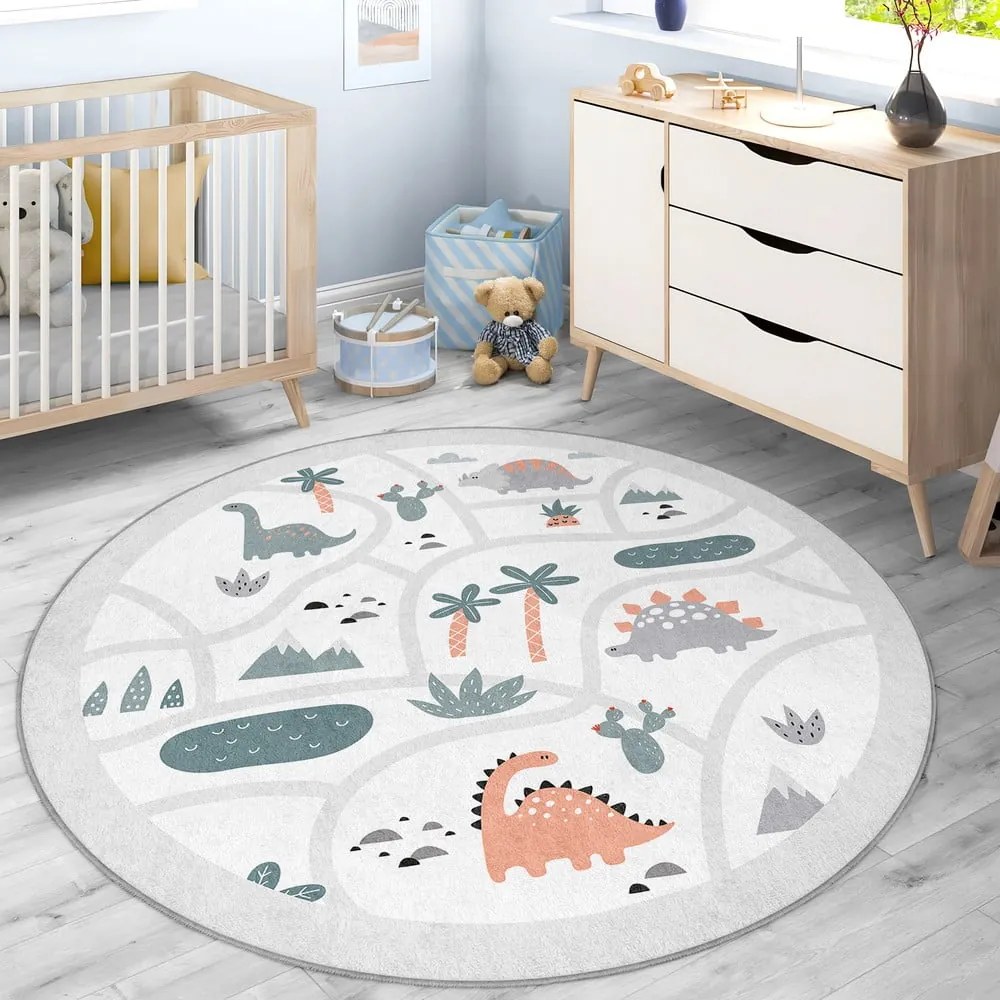 Covor de joacă pentru copii gri deschis lavabil ø80 cm Dino Park – Mila Home