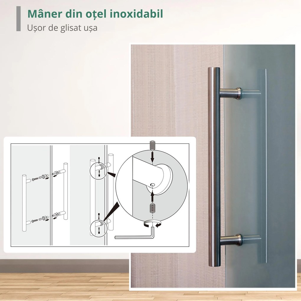 HOMCOM Ușă Glisantă din Sticlă Temperată Satinată, Kit Complet cu Șină și Mâner, 90x205cm | Aosom Romania
