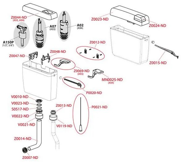 Rezervor WC, Alcadrain, Alca UNI START/STOP, cu actionare simpla, alb