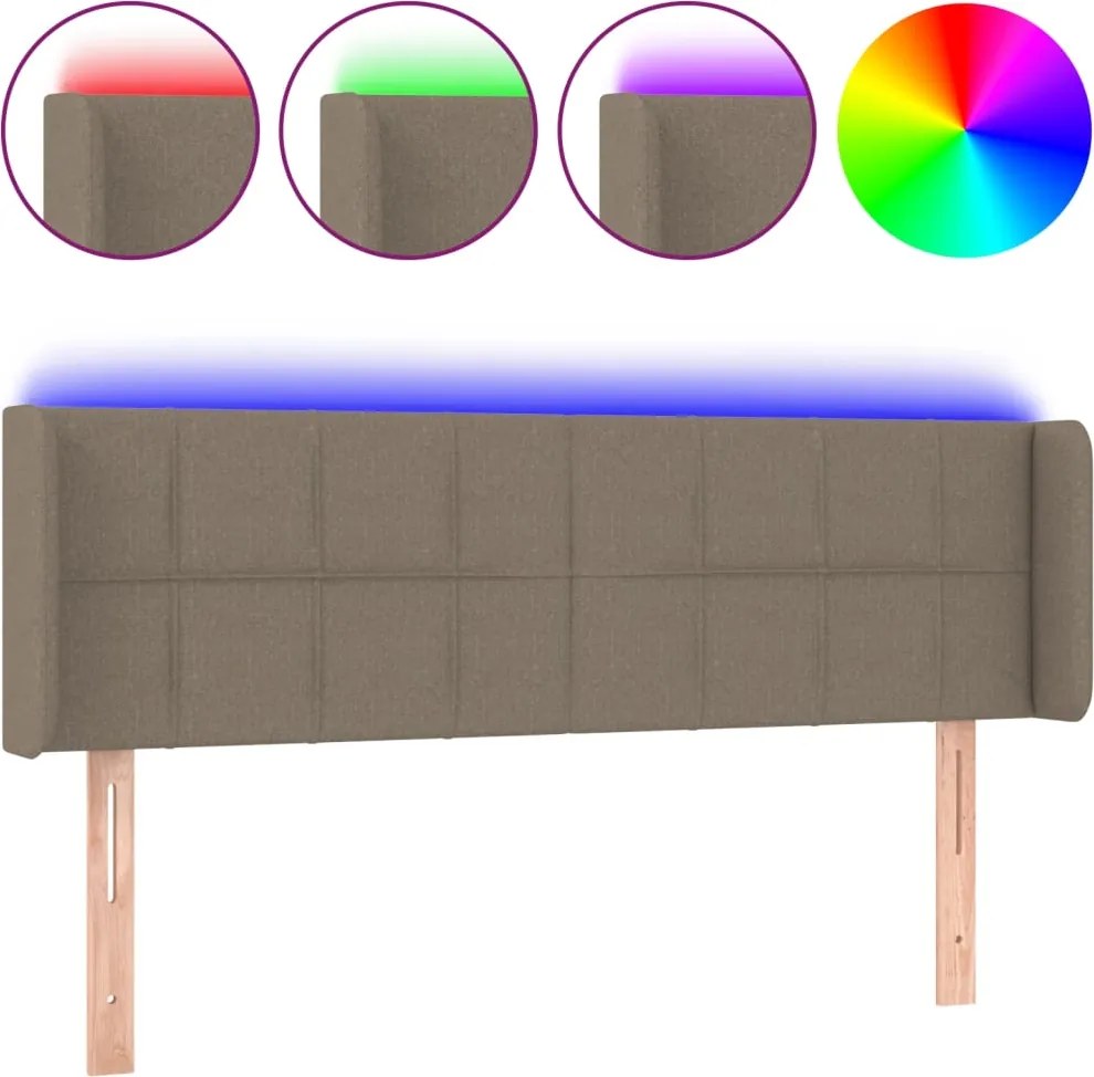 vidaXL Tăblie de pat cu LED, gri taupe, 147x16x78/88 cm, textil