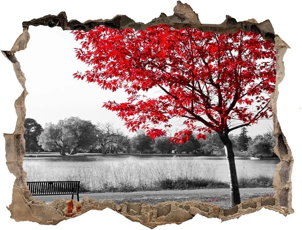 Fototapet un zid spart cu priveliște Copac roșu