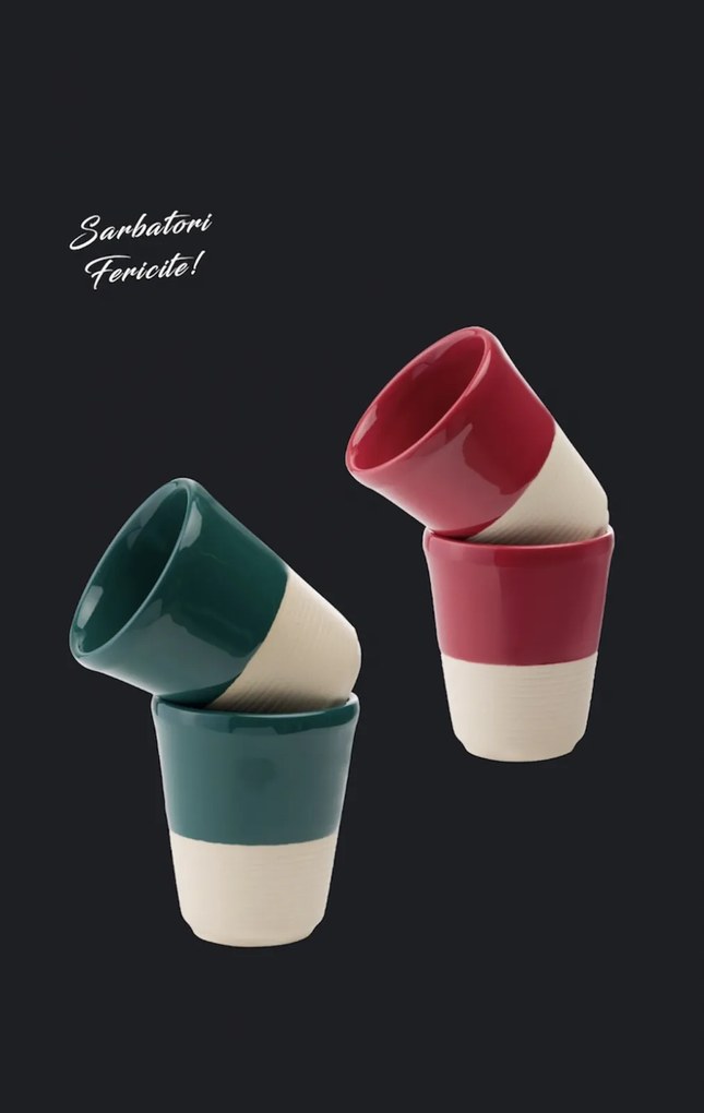 Set Cadou 4 Pahare Ceramica Arhitect Glaze Sarbatori (2 Pahare Rosii 200ml, 2 Pahare Verzi 200ml)