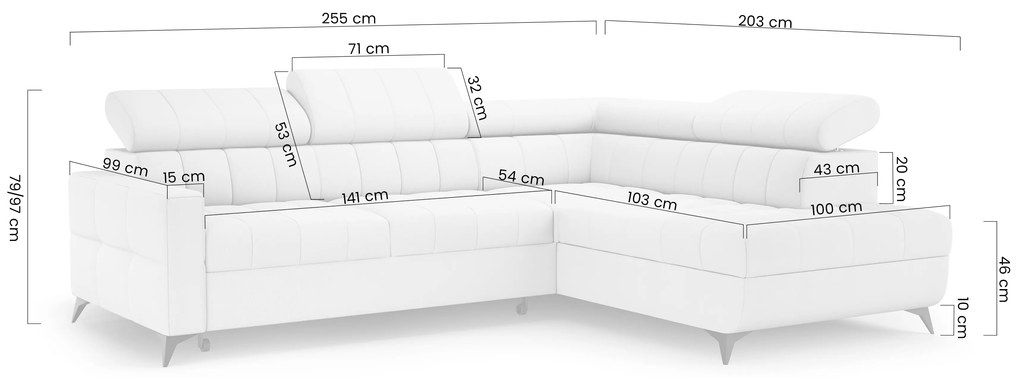 Colțar extensibil Nardo L dreapta - bej pluș Pretty 03